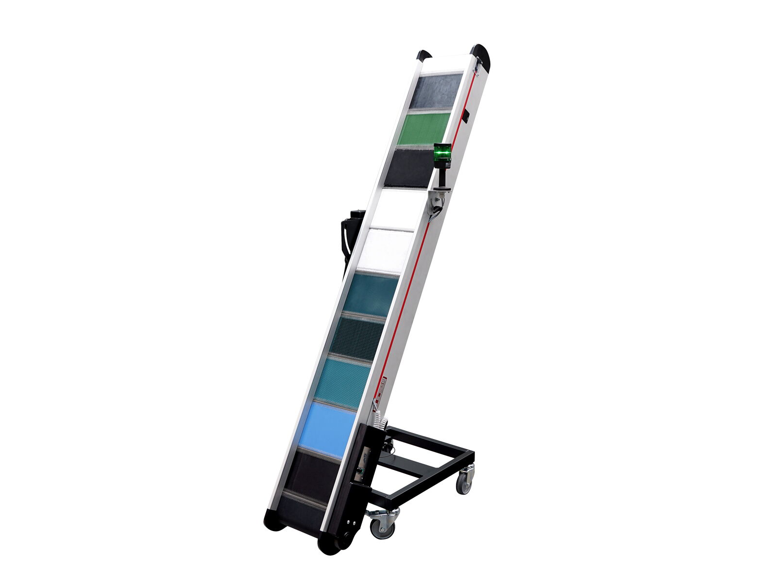 Gerader Gurtförderer GL-IE 010 mit Musterbandlaufdecken und fahrbarem Untergestell