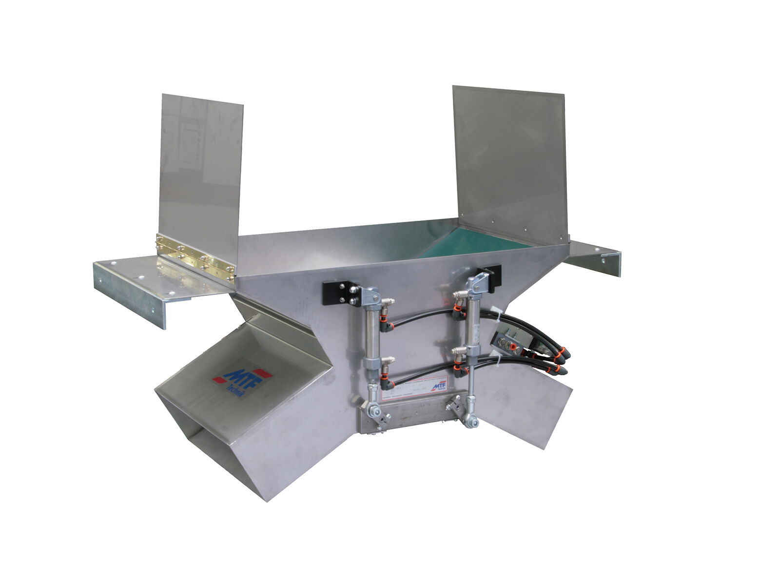 Pneumatic 3-way changeover flap reject chute