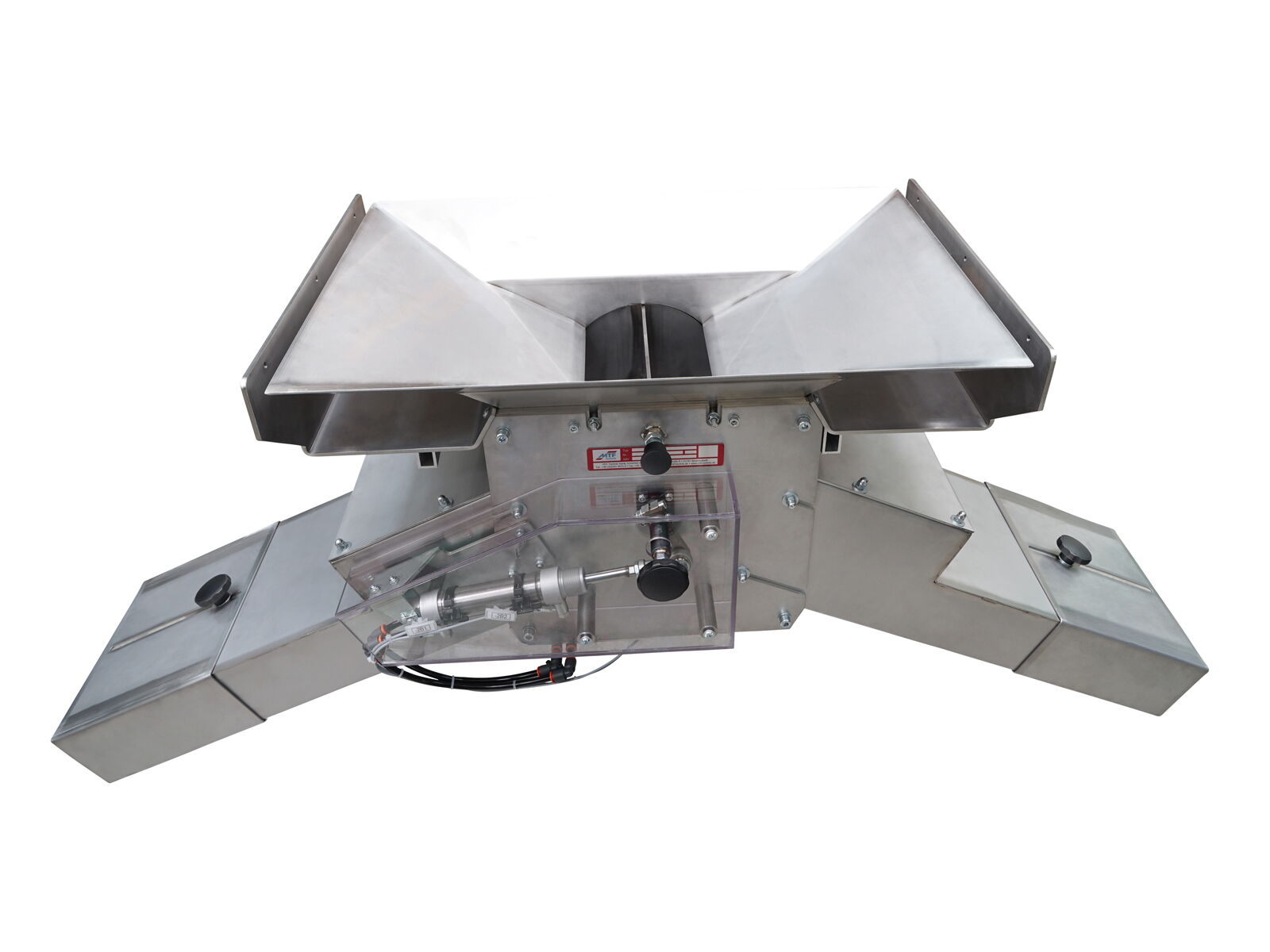 Pneumatic 2-way rotary shaft reject chute with center control