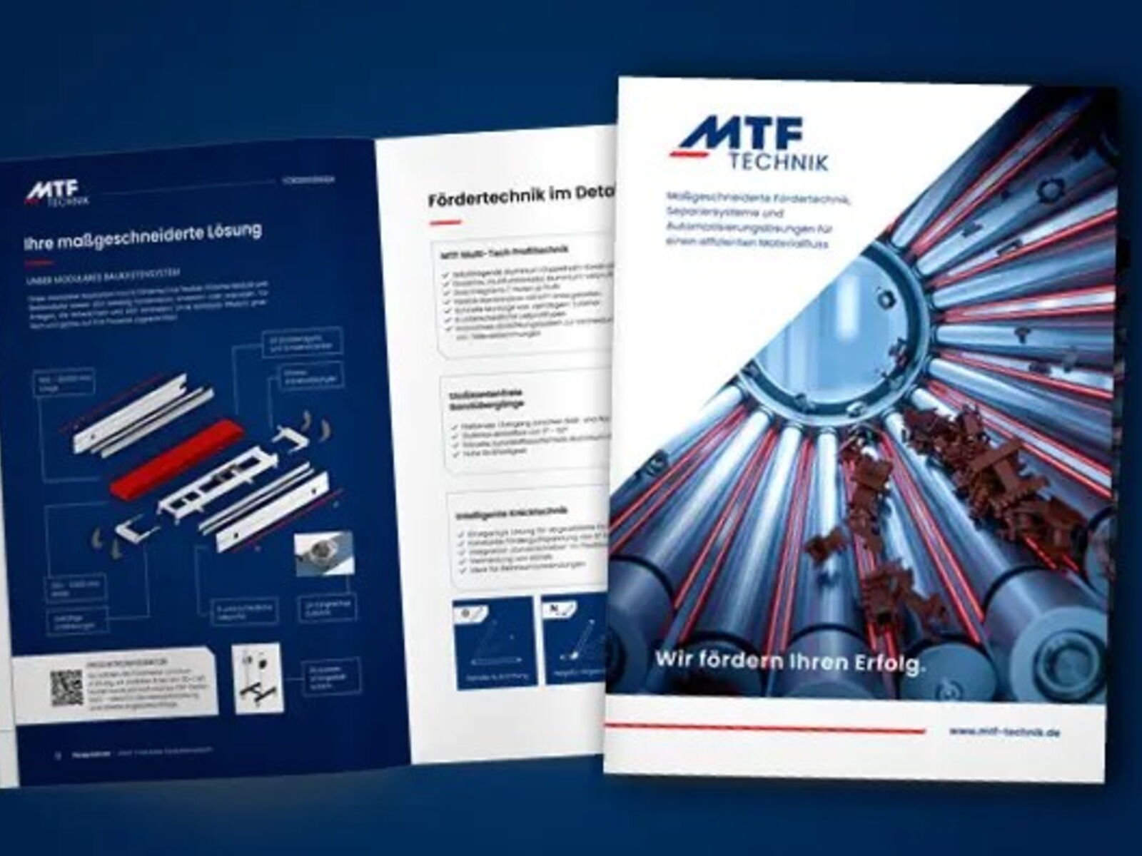 Screenshot mit Titelbild und exemplarischen Seiten aus der Broschüre von MTF Technik