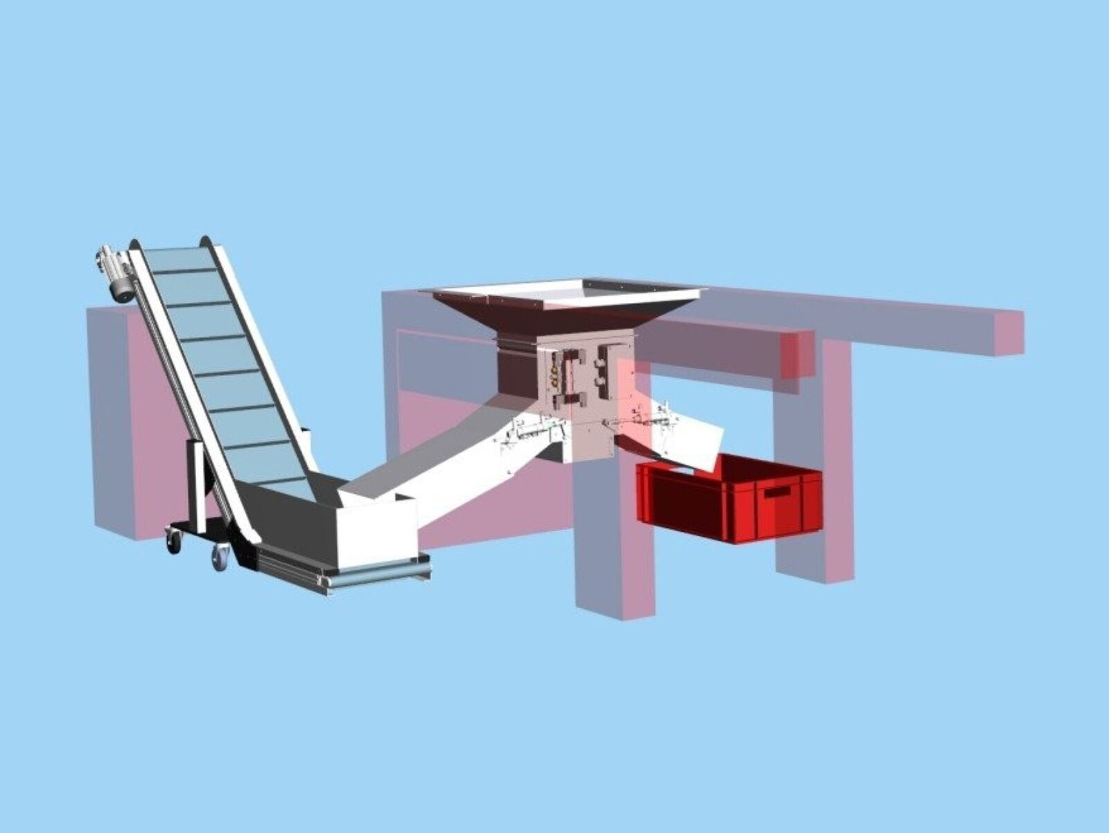 Pneumatic 3-way changeover flap reject chute in an injection molding machine