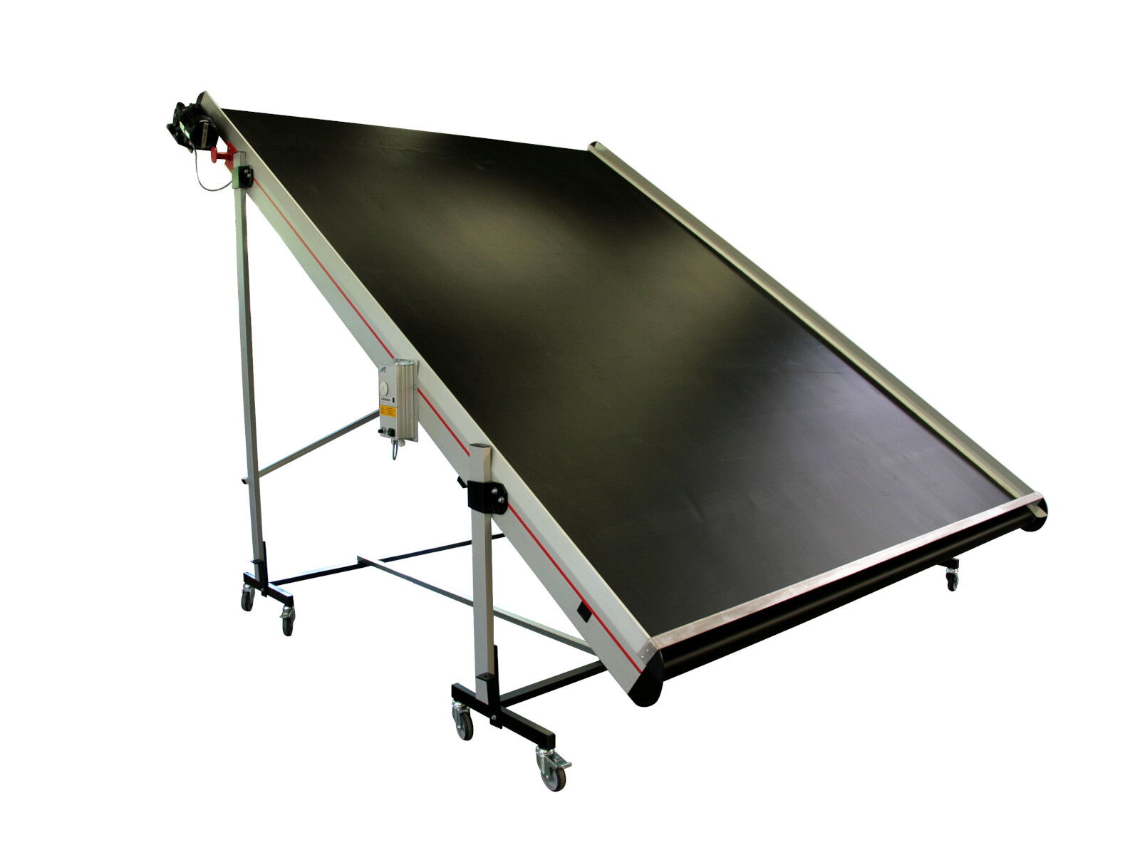 Gerader Gurtförderer GL-HM 140, 2700mm breit, mit schwarzem, glattem Gurt und fahrbarem Untergestell