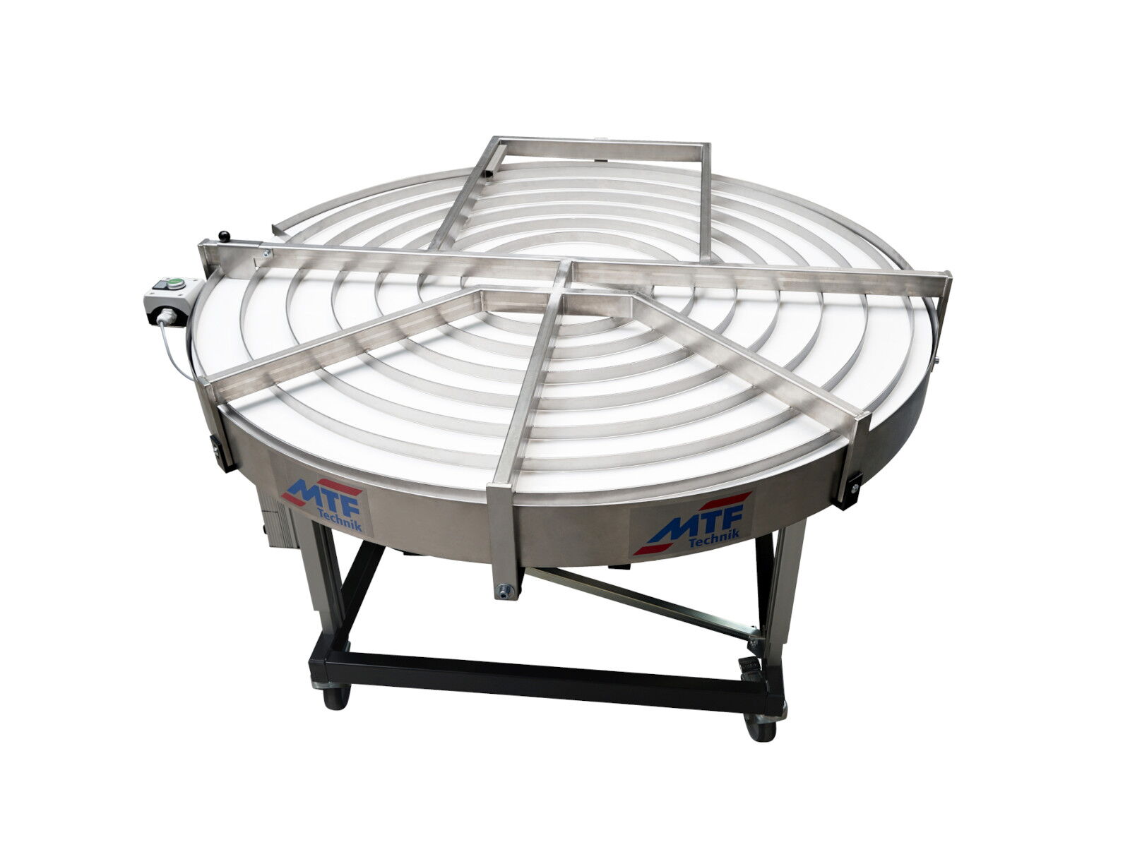 Accumulation table with spiral and polyester coating for buffering of steel parts for cooling down