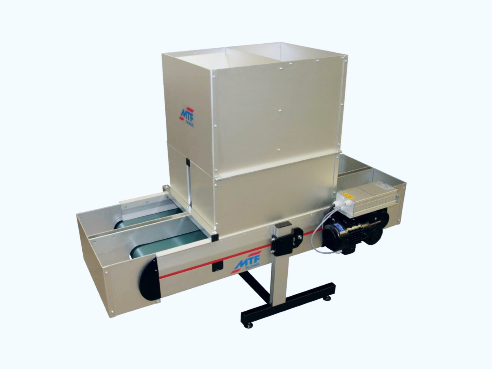 Conveyor belt with lane separation for right and left parts