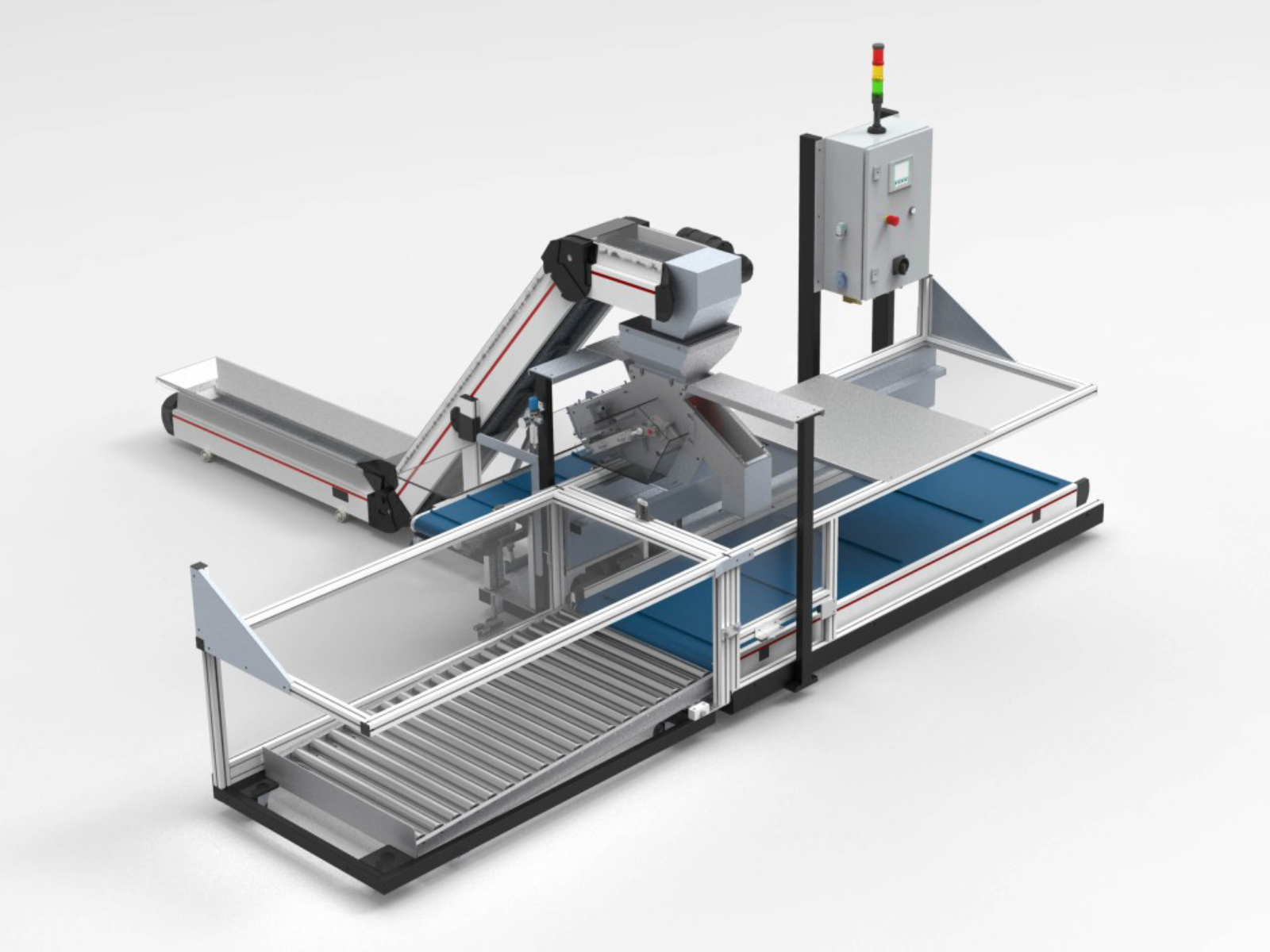 Linearpuffer mit Rollenbahn und QS-Probenentnahme