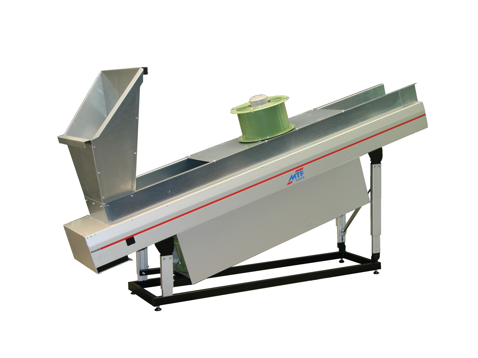 GS-LD 120 wire belt conveyor with feed hopper and fan