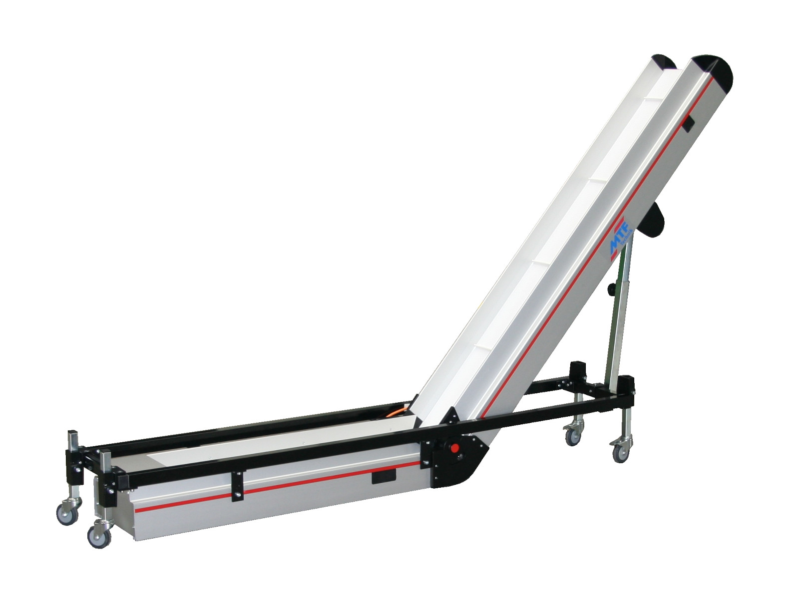 Winkelförderer NL-TB 110 mit weißem Stollengurt und fahrbarem Untergestell