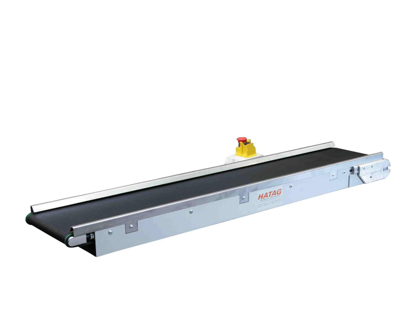IL small conveyor with a black, smooth belt