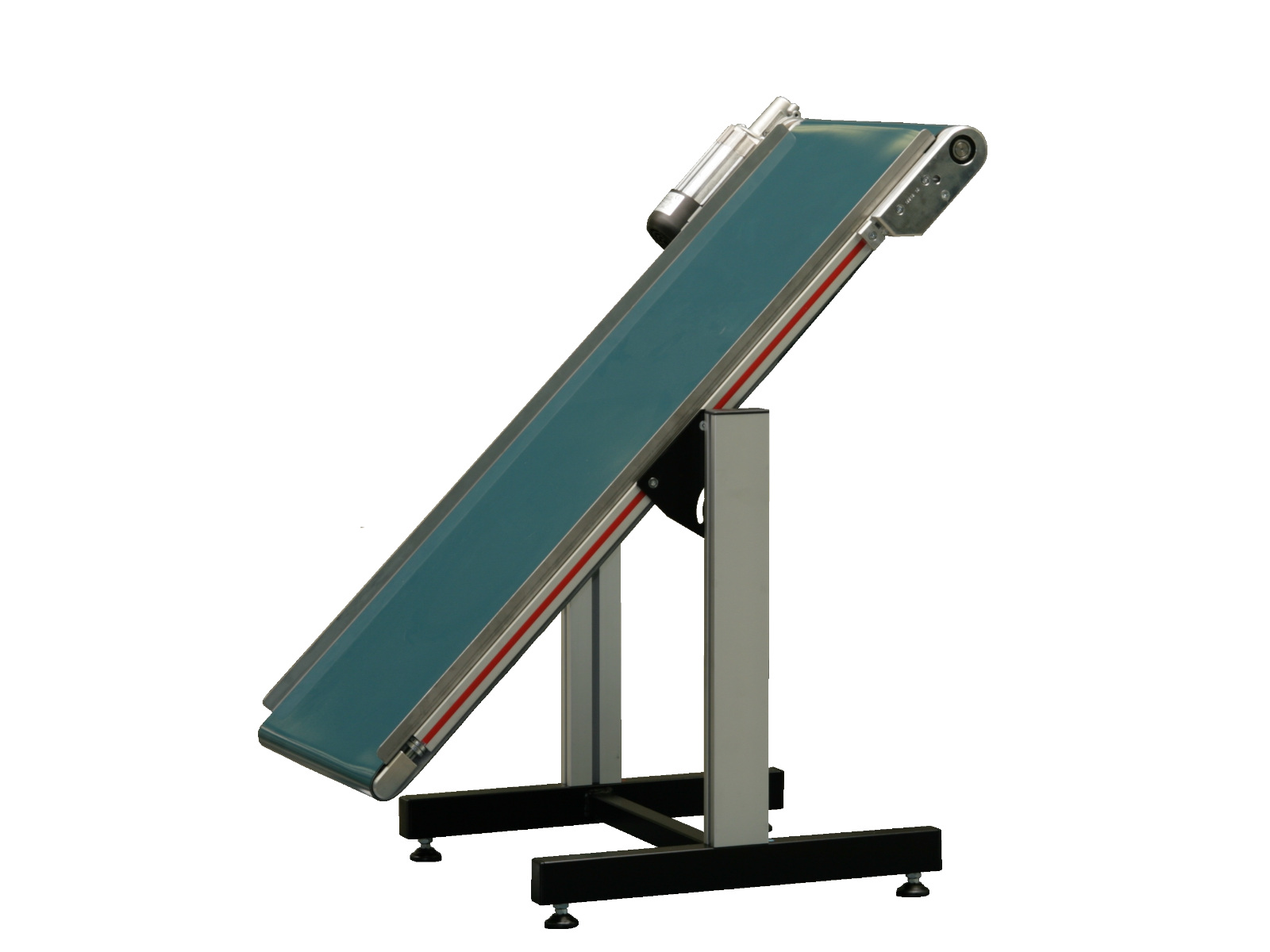 IL-HE 060 small conveyor with a petrol-coloured, smooth belt
