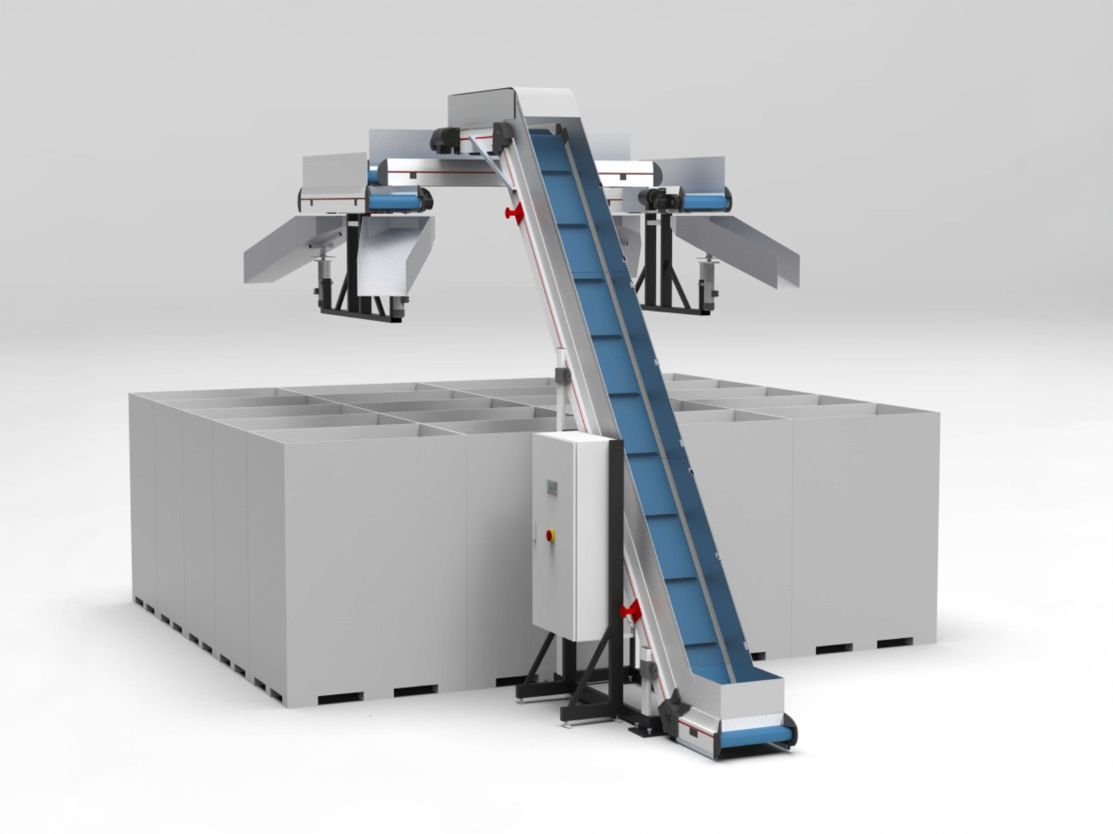 Distribution device for blow-molded parts