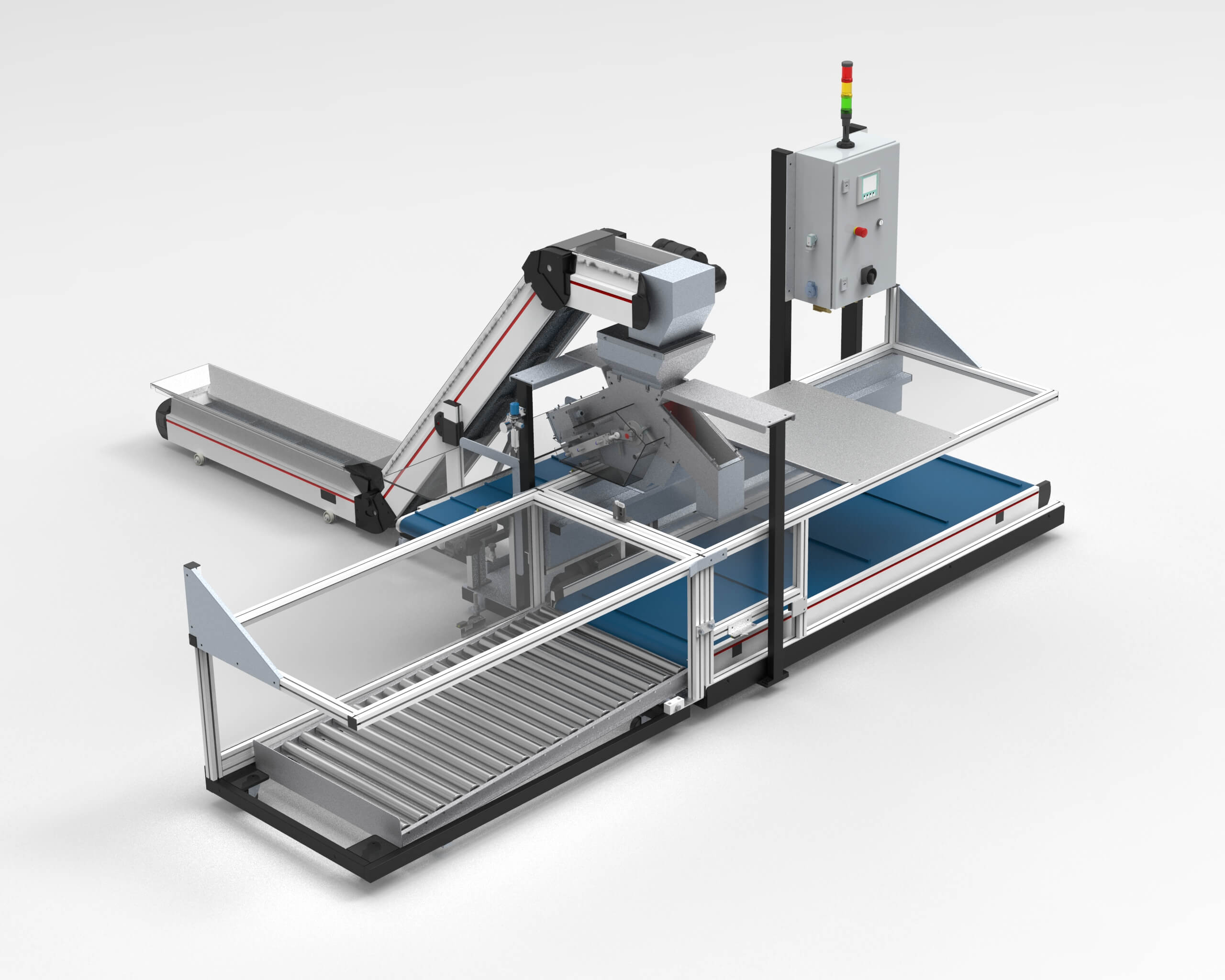 MTF Technik - Linearpuffer mit Rollenbahn und QS-Probenentnahme